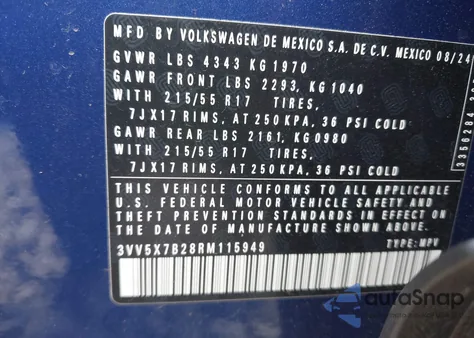 2024 Volkswagen Taos S z USA, uszkodzony, nr VIN 3VV5X7B28RM115949